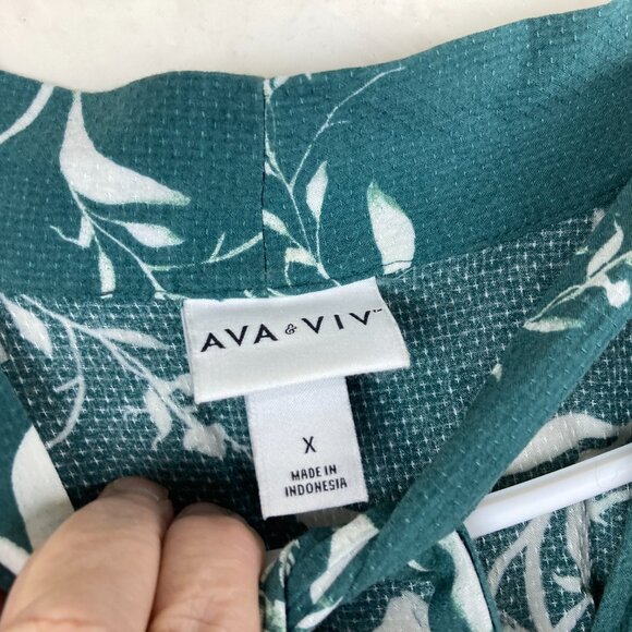 Ava & Viv Womens Sz X 14 / 16 Green White Floral Maxi Dress Pockets Boho Festiva - Picture 5 of 11